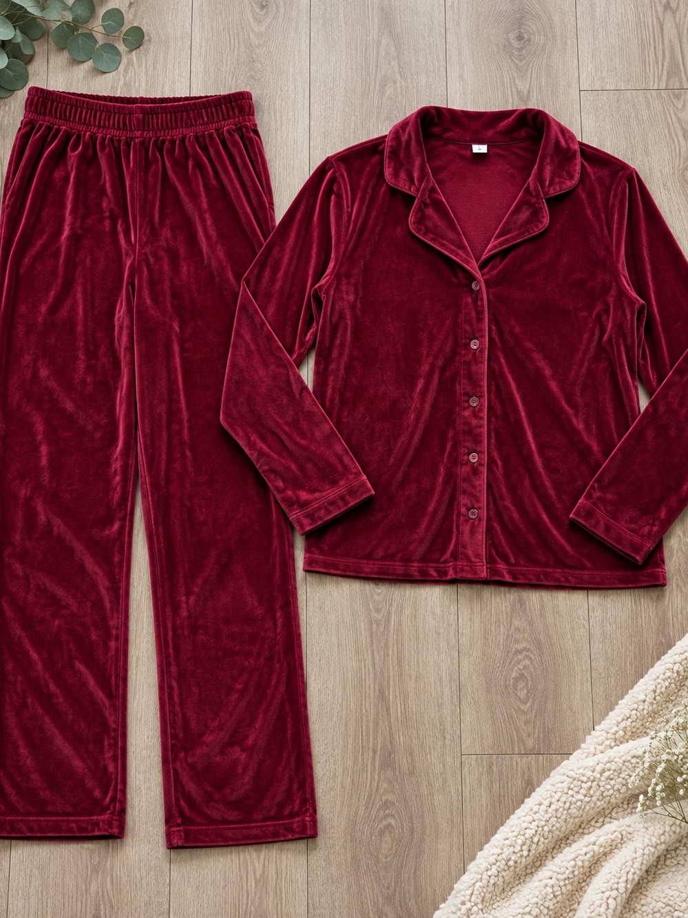 Joe Fresh Velvet Pajama Set - Burgundy Red